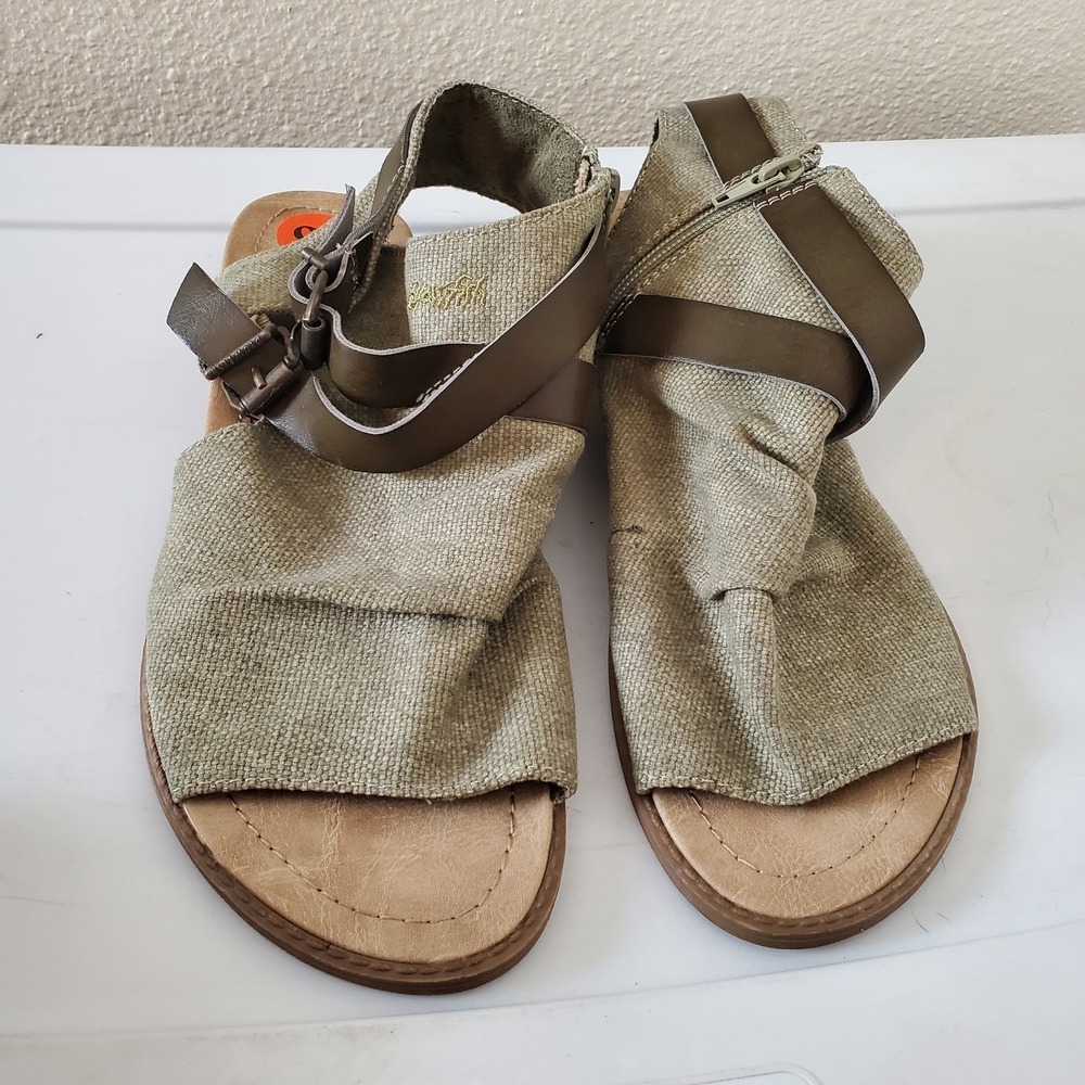 Blowfish Malibu Women's Size 9.5 Green Canvas Strap Sandals Zipper Back